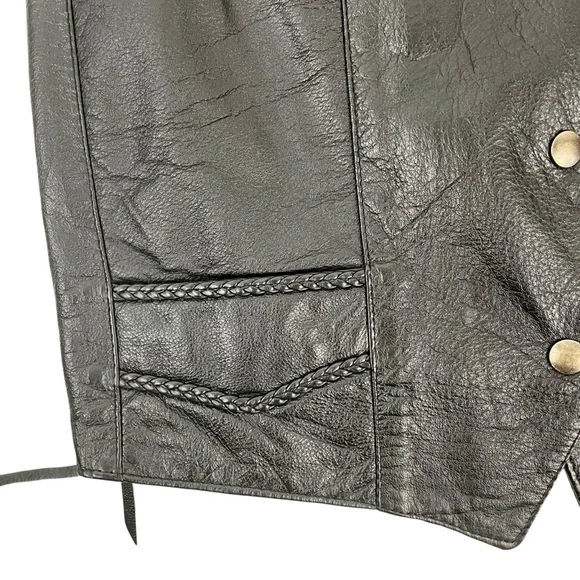 Vtg Le Cuir Niko Leather Biker Vest Black Size L, Eagle Embrossed Braided Detail - Picture 7 of 14